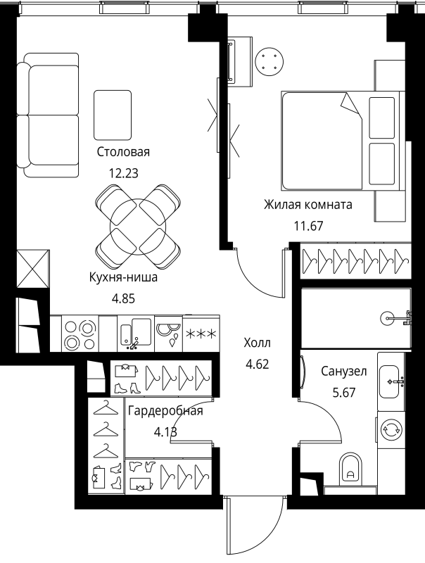 2 ккв (Евро) 43,2 м²