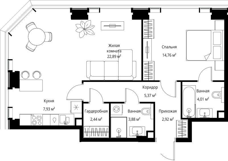 2 ккв (Евро) 64,2 м²