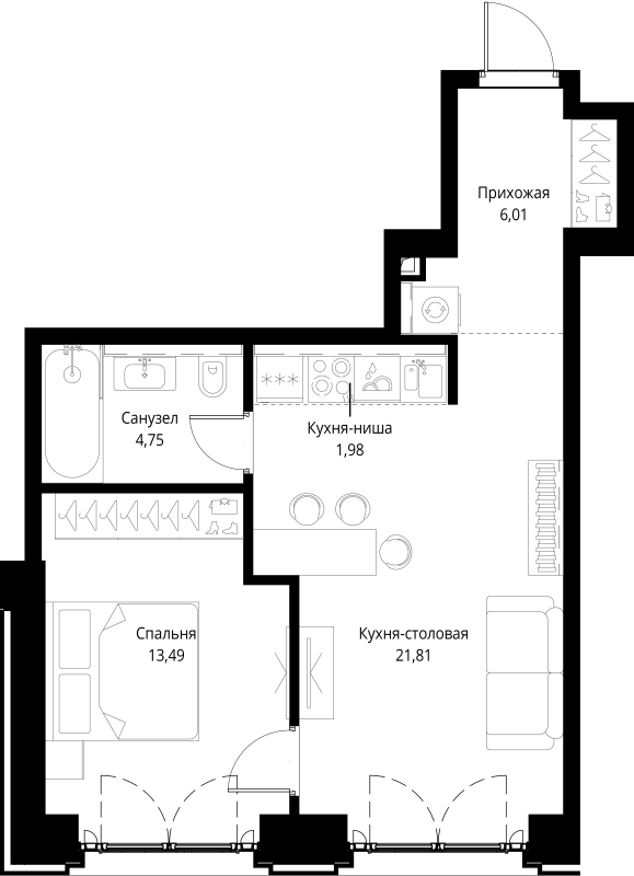 2 ккв (Евро) 48 м²