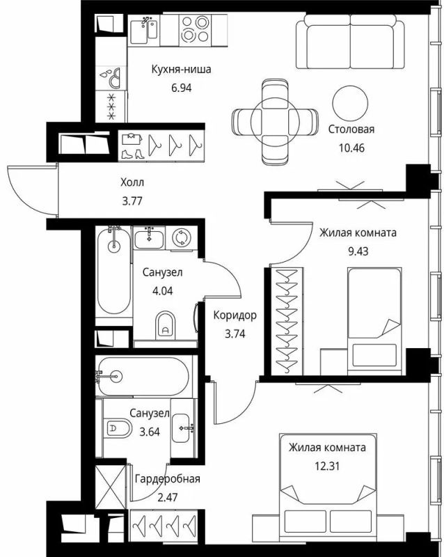 3 ккв (Евро) 56,8 м²