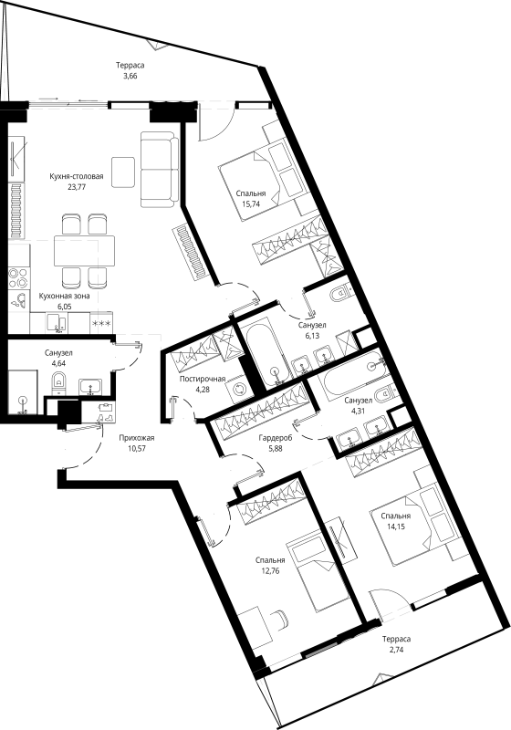 4 ккв (Евро) 115,9 м²