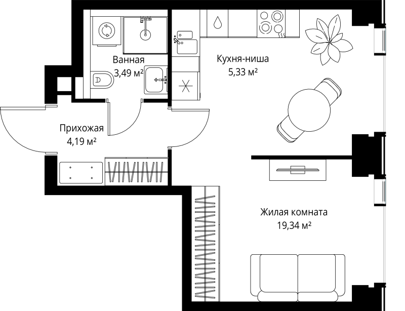 Студия 32,4 м²