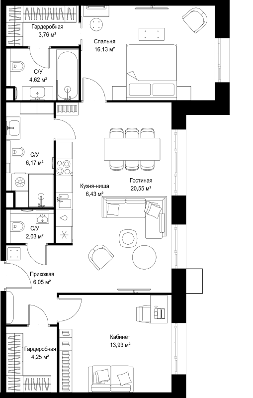 3 ккв (Евро) 83,9 м²