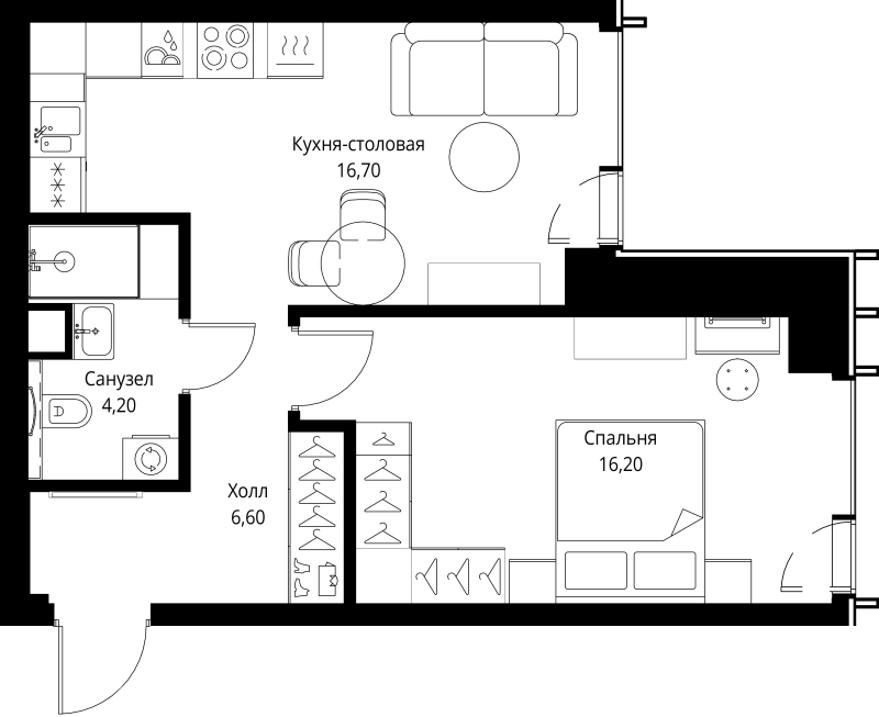 2 ккв (Евро) 43,7 м²