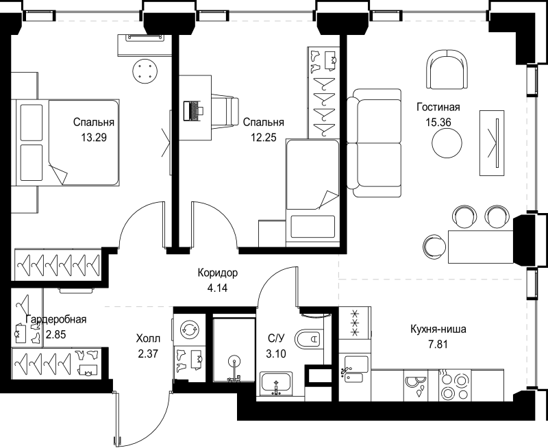 3 ккв (Евро) 61,2 м²