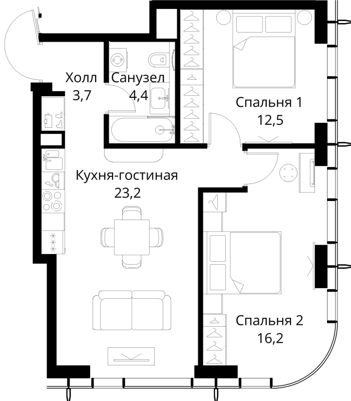 3 ккв (Евро) 60 м²