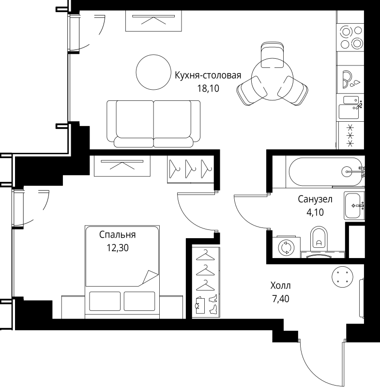 2 ккв (Евро) 41,9 м²