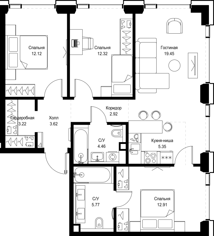 4 ккв (Евро) 82,1 м²