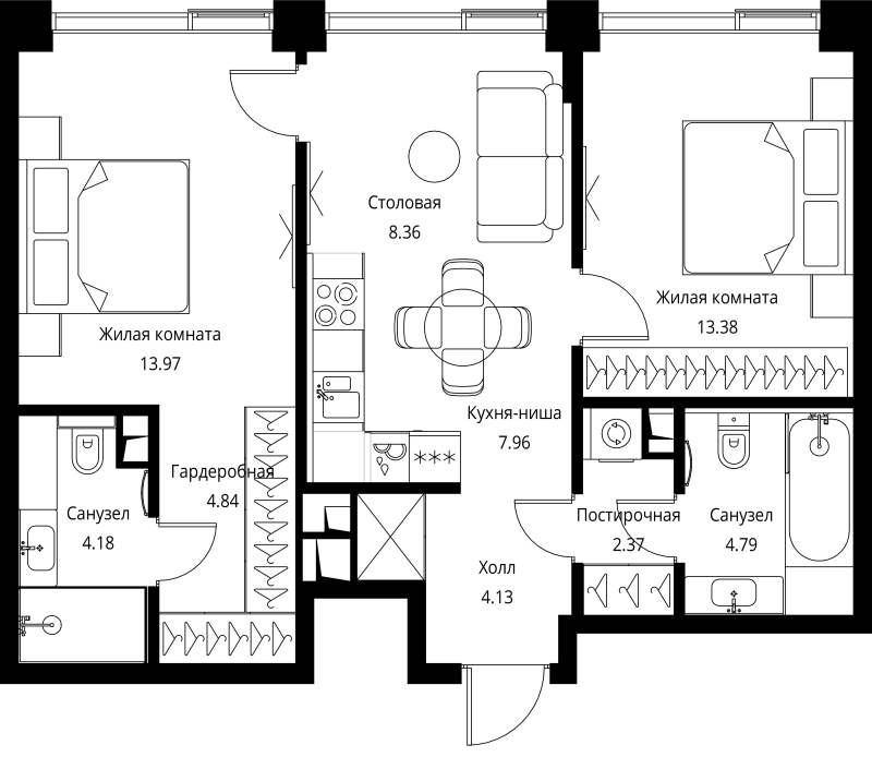 3 ккв (Евро) 64 м²