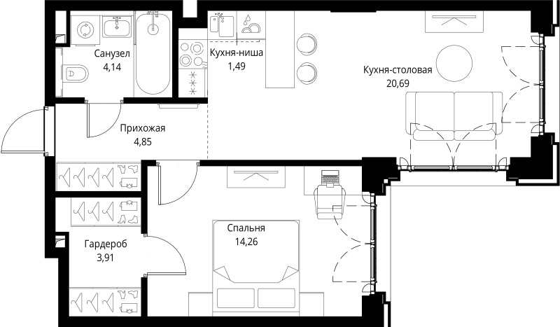 2 ккв (Евро) 49,3 м²