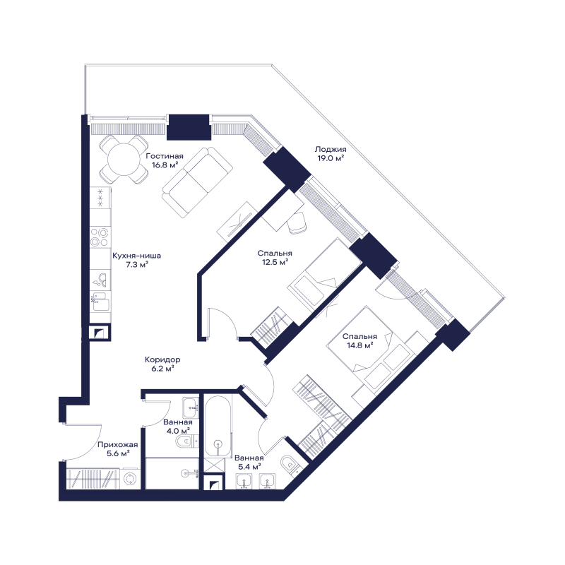 3 ккв (Евро) 81,8 м²