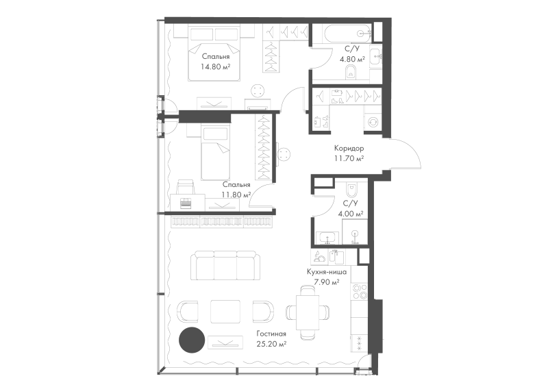 3 ккв (Евро) 80,2 м²