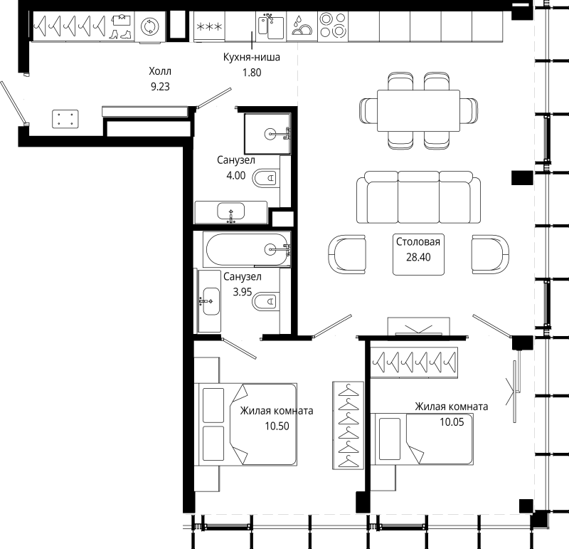 3 ккв (Евро) 68,8 м²