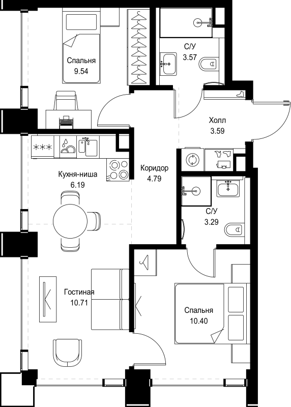 3 ккв (Евро) 52,1 м²