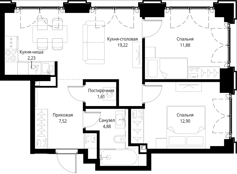 3 ккв (Евро) 60,2 м²