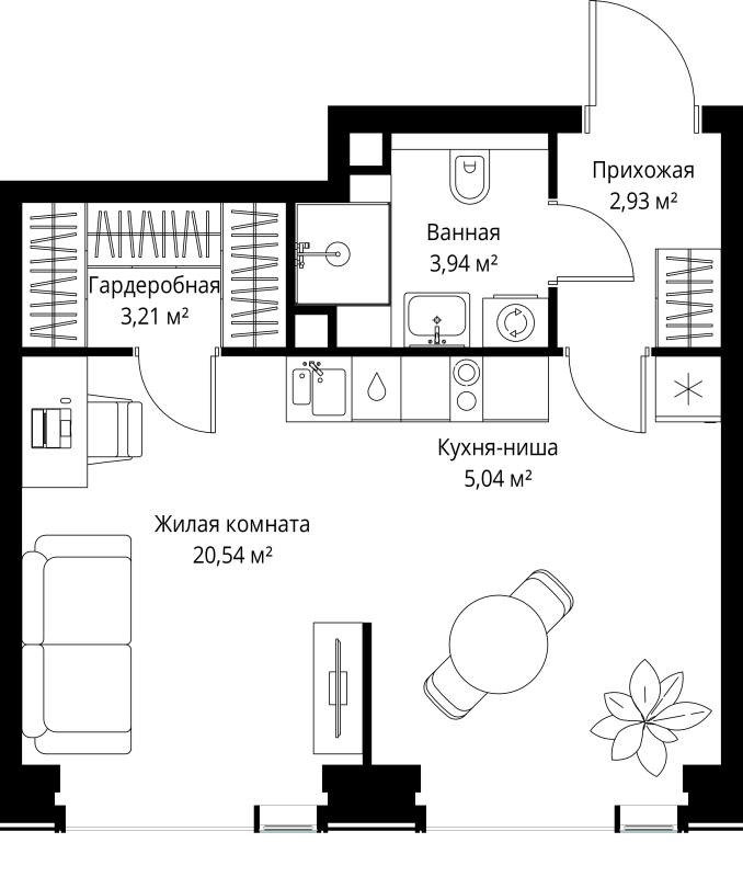 Студия 35,7 м²