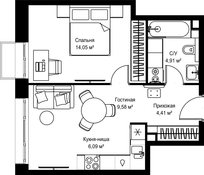 2 ккв (Евро) 39 м²
