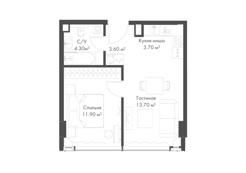 2 ккв (Евро) 37,2 м²