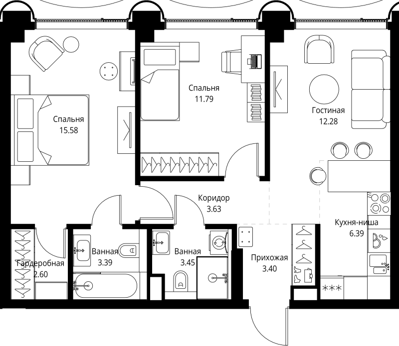 2 ккв 62,5 м²