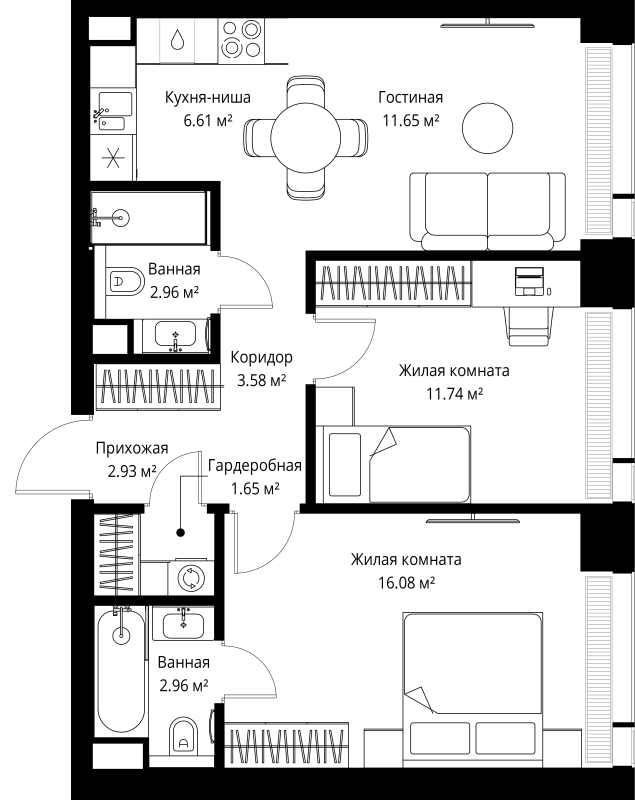 3 ккв (Евро) 60,2 м²