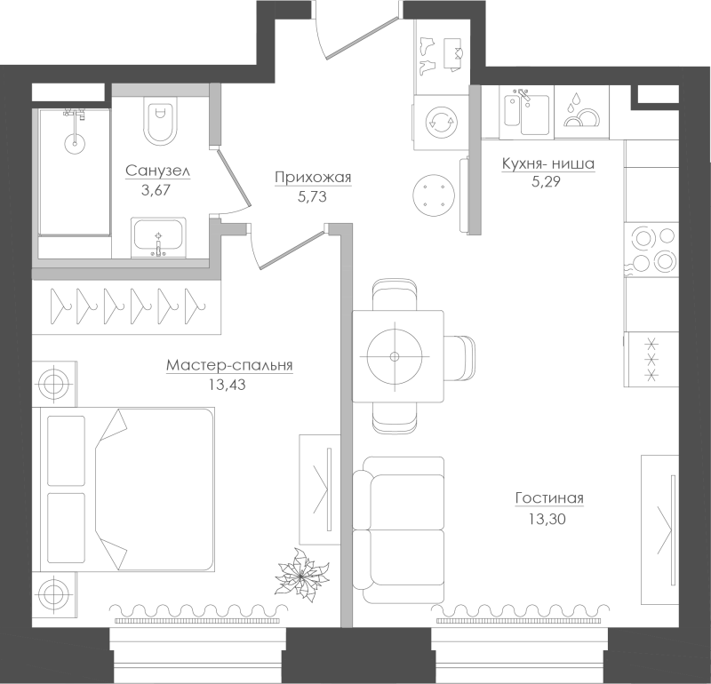 2 ккв (Евро) 47,3 м²