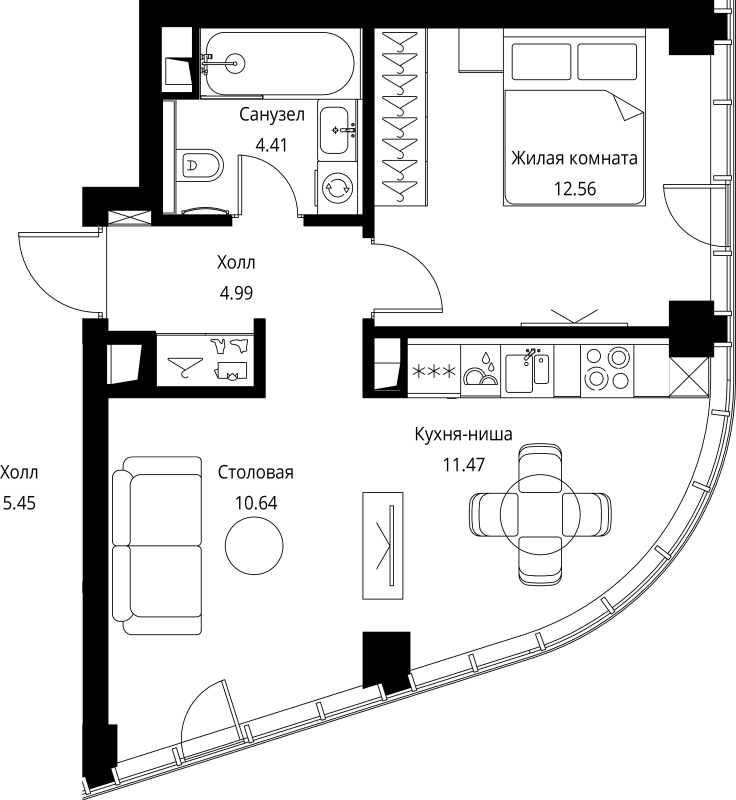 2 ккв (Евро) 44,1 м²