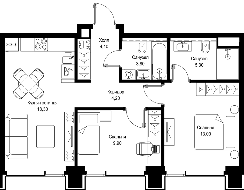 3 ккв (Евро) 58,6 м²