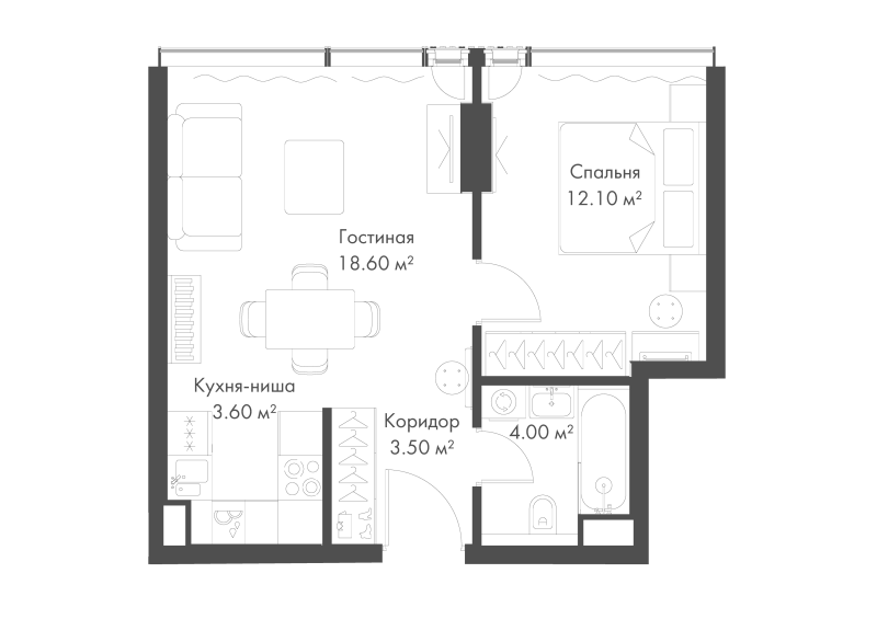 2 ккв (Евро) 41,8 м²