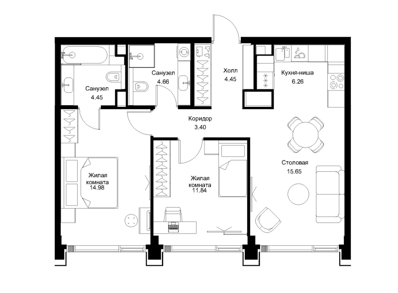 3 ккв (Евро) 65,7 м²