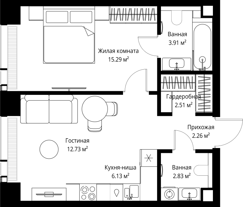 2 ккв (Евро) 45,7 м²