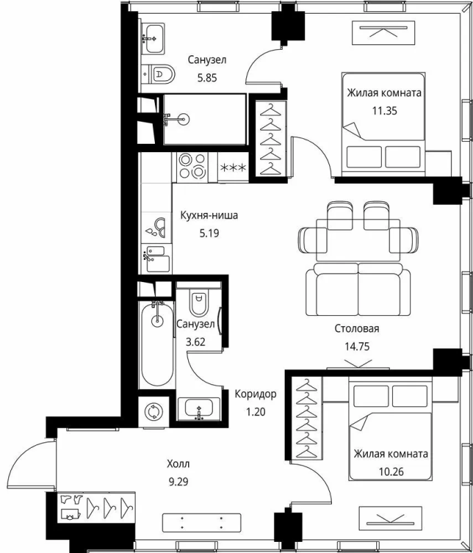 3 ккв (Евро) 61,5 м²
