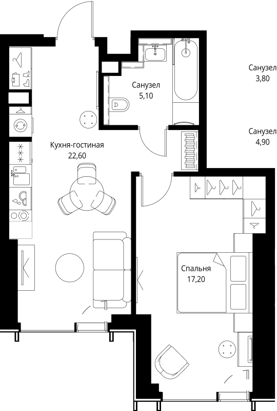 2 ккв (Евро) 45,9 м²