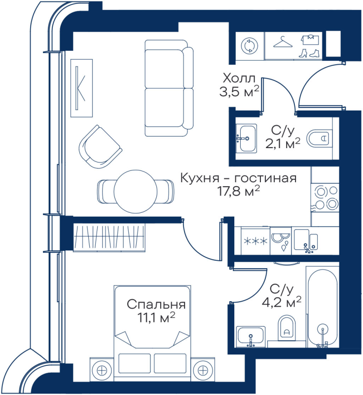 2 ккв (Евро) 38,1 м²