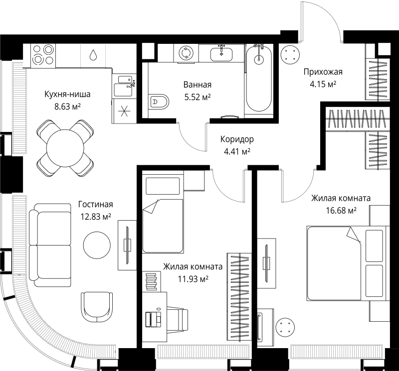 3 ккв (Евро) 64,2 м²