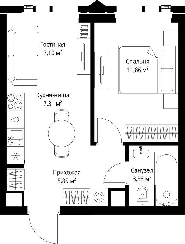 1 ккв 35,5 м²