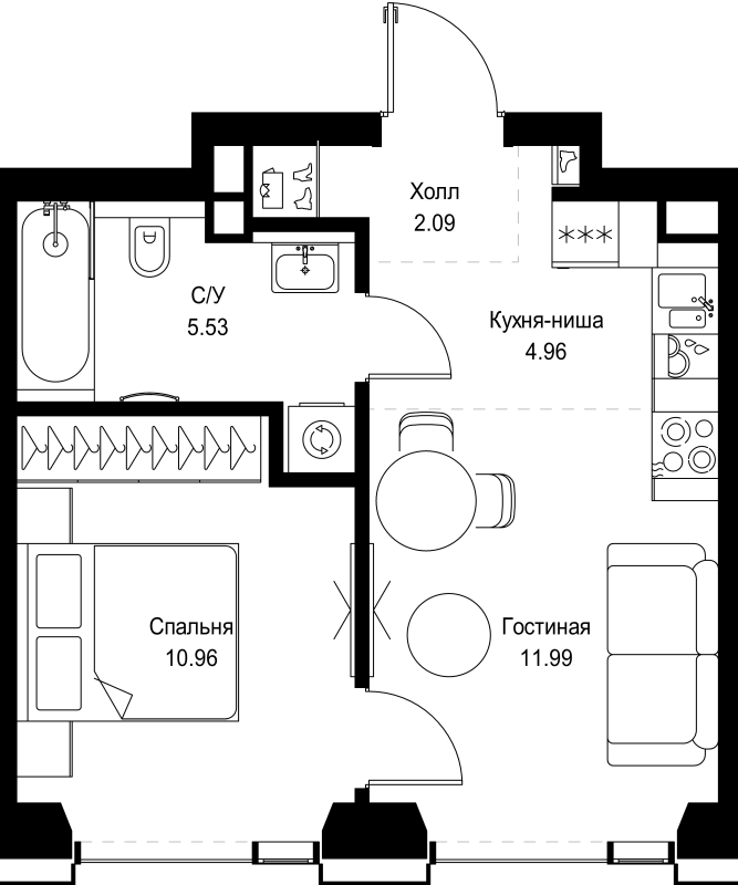 2 ккв (Евро) 35,5 м²