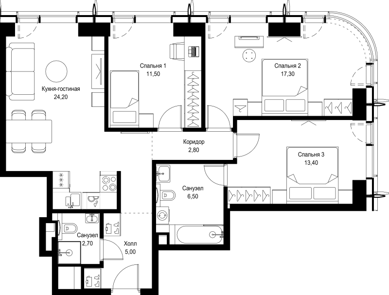 4 ккв (Евро) 83,4 м²