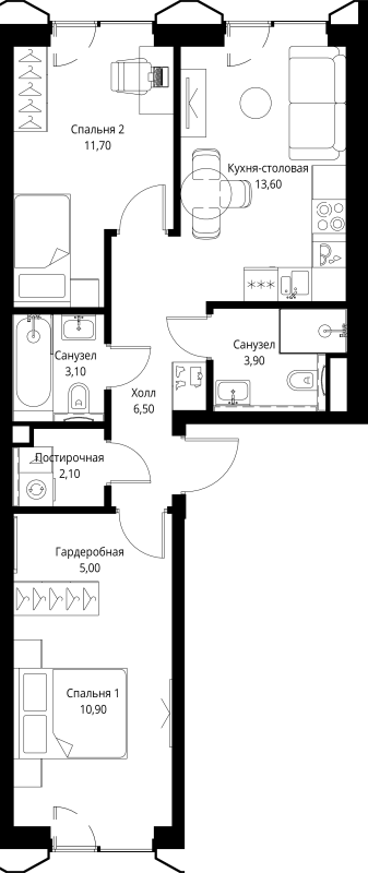 3 ккв (Евро) 56,7 м²