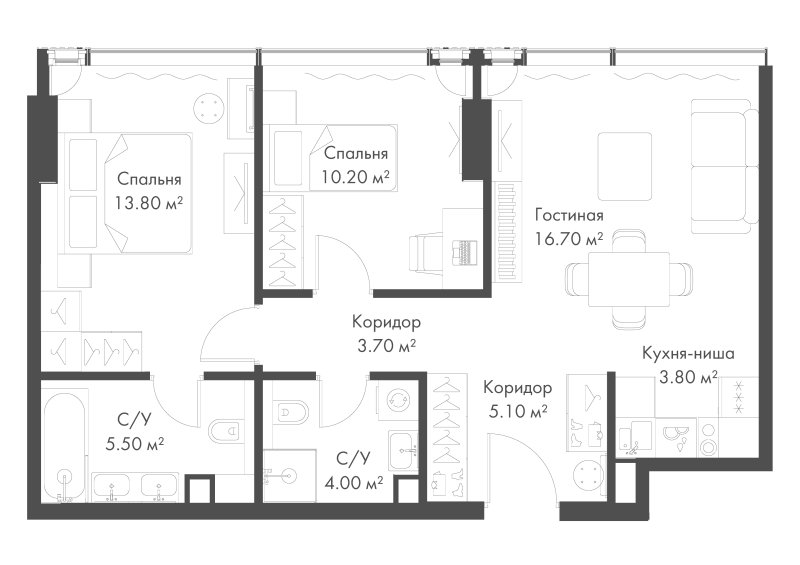 3 ккв (Евро) 62,8 м²