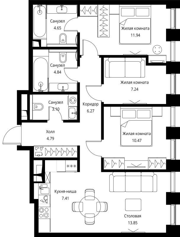 4 ккв (Евро) 74,6 м²