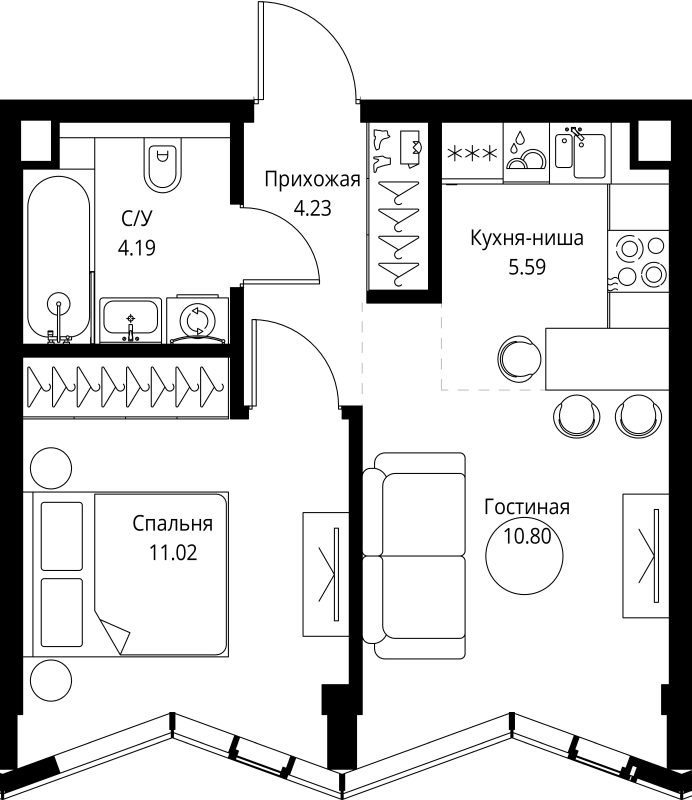 2 ккв (Евро) 35,8 м²