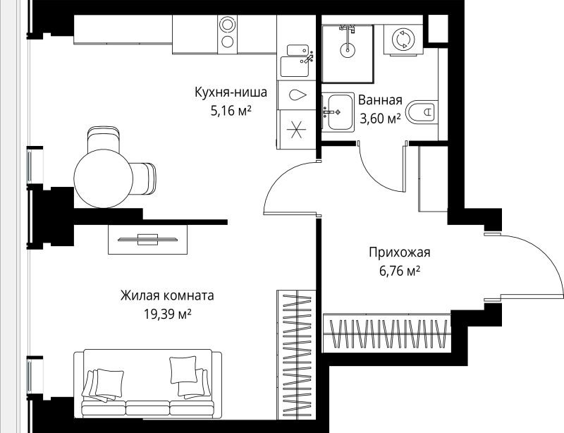 Студия 34,9 м²