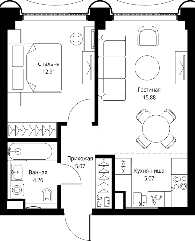 2 ккв (Евро) 43,2 м²