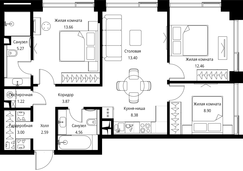 4 ккв (Евро) 77,3 м²