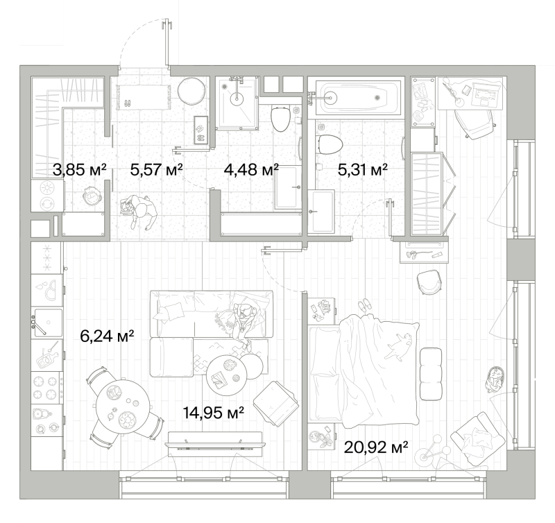 2 ккв (Евро) 61,3 м²