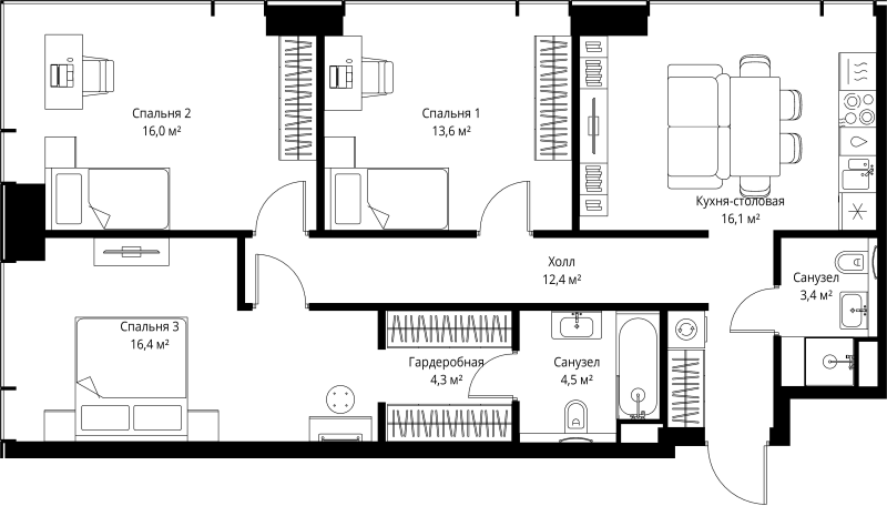 4 ккв (Евро) 86,7 м²