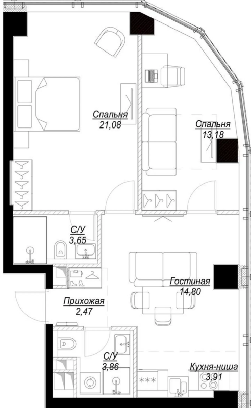 3 ккв (Евро) 63 м²