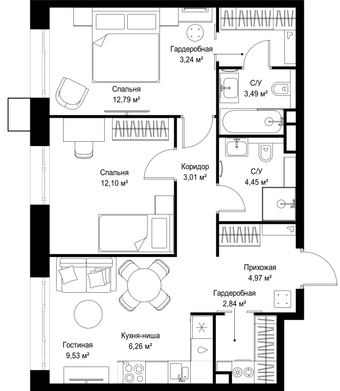 3 ккв (Евро) 62,7 м²
