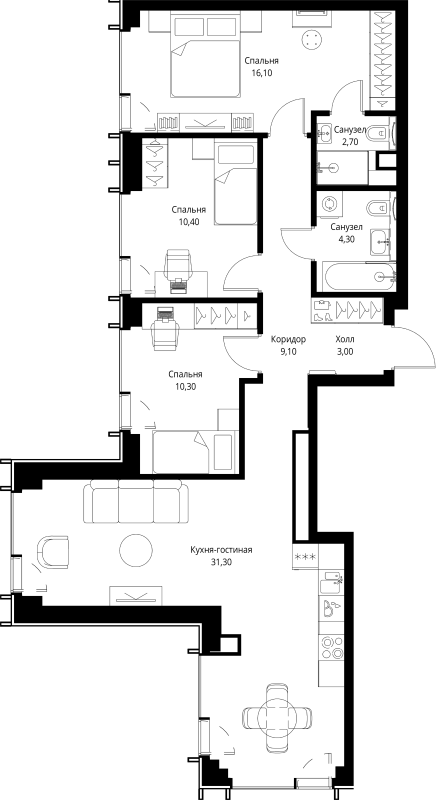 4 ккв (Евро) 89,8 м²