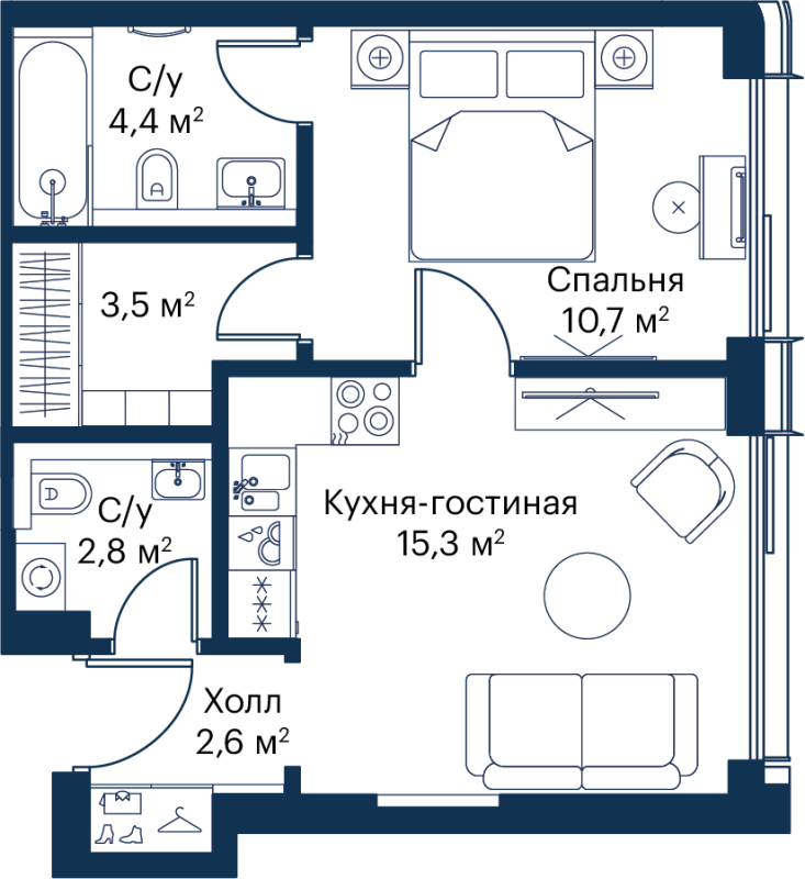 2 ккв (Евро) 38,9 м²